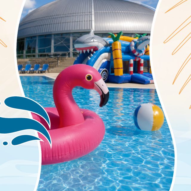 Wassertier Flamingo im Freibad