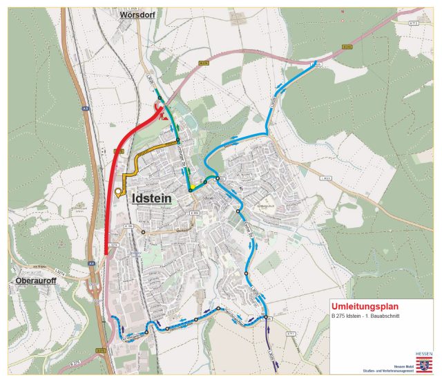 Stadtkarte mit eingezeichneter Umleitung