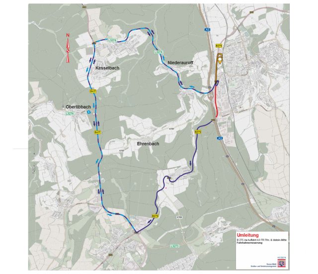 Umgebungsplan Idstein mit eingezeichneter Umleitung