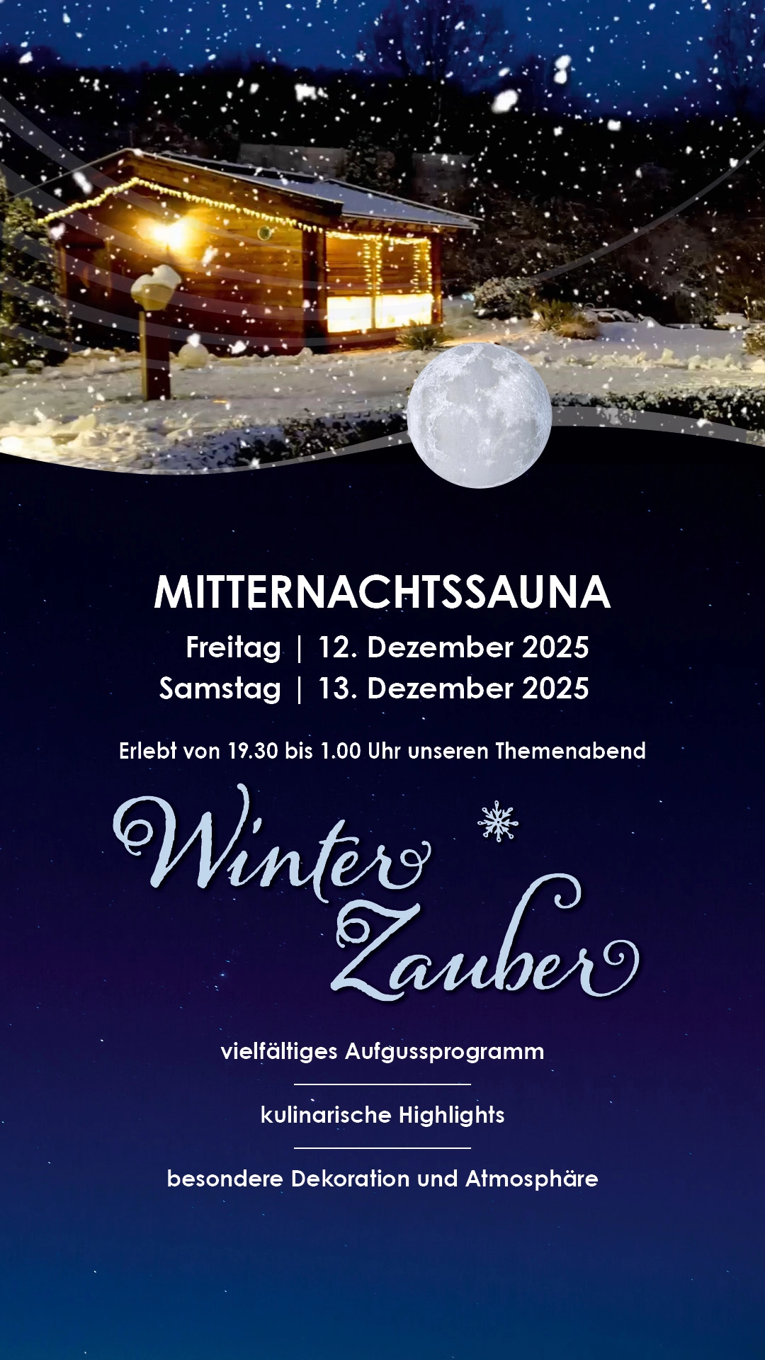 Panorama-Sauna im Außenbereich mit Schnee