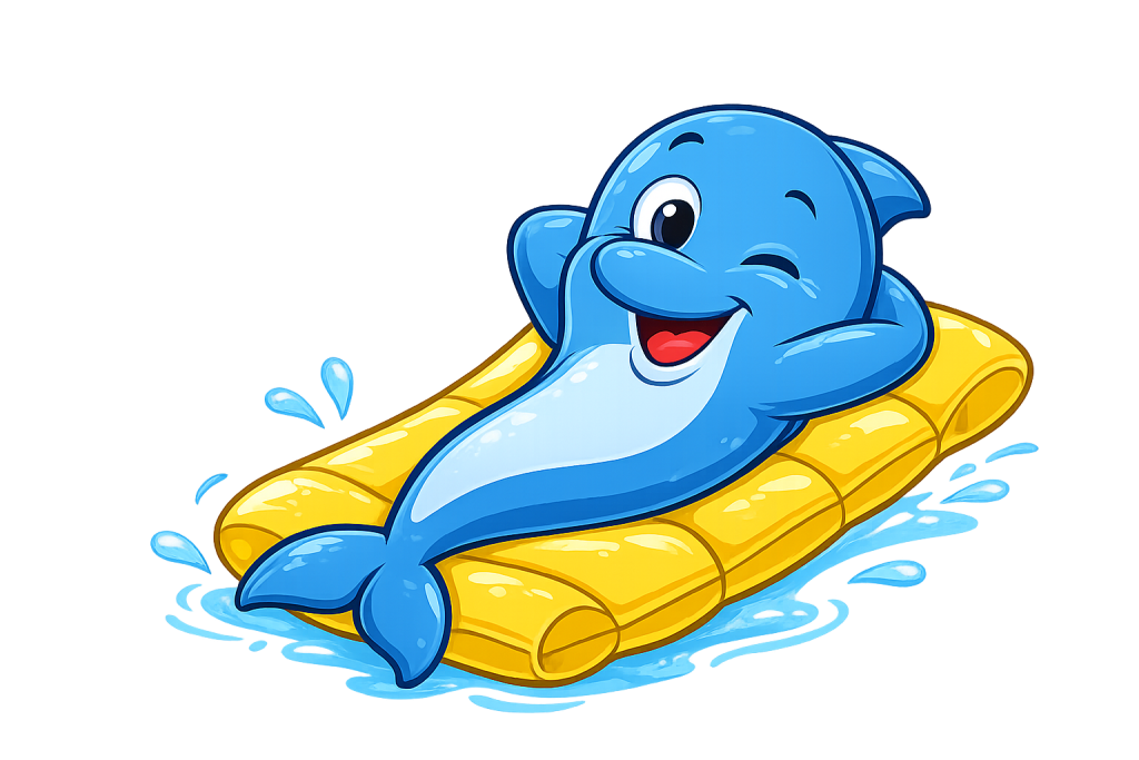 Delfin liegt auf einer Luftmatratze