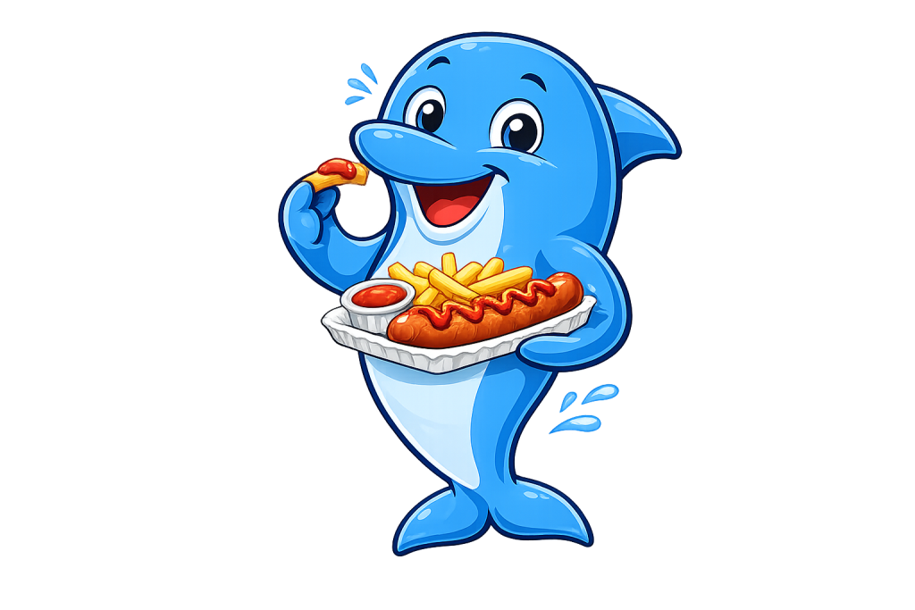 Delfin beim Pommes essen