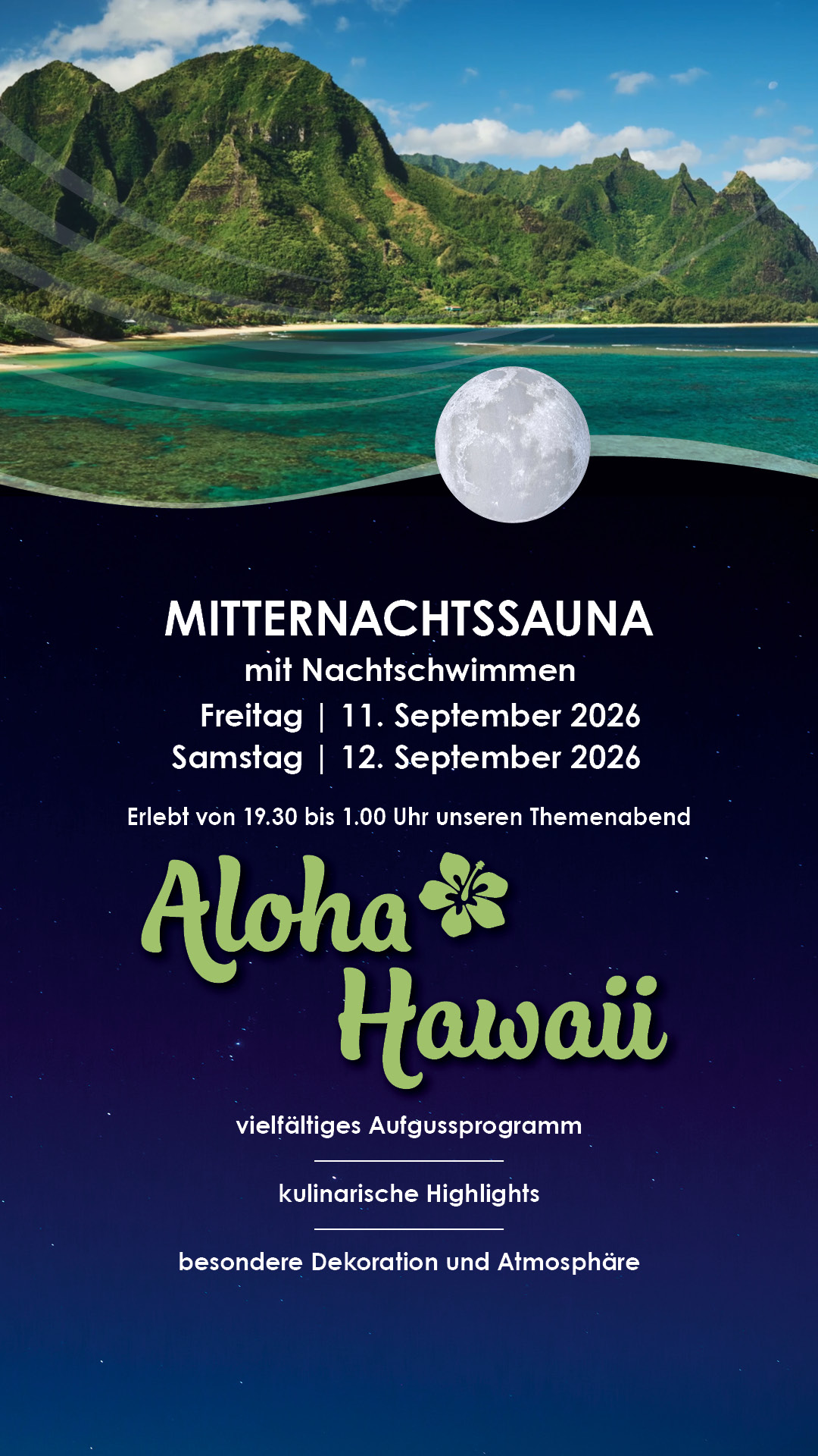 Informationen zur Mitternachtssauna Aloha Hawaii als Bild